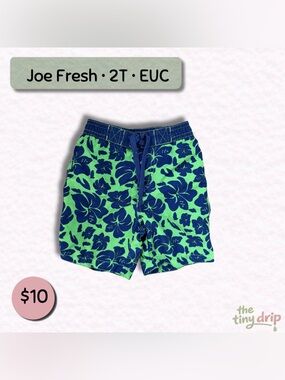 Joe Fresh Boys' Green Floral Swim Trunks (Size 2T)